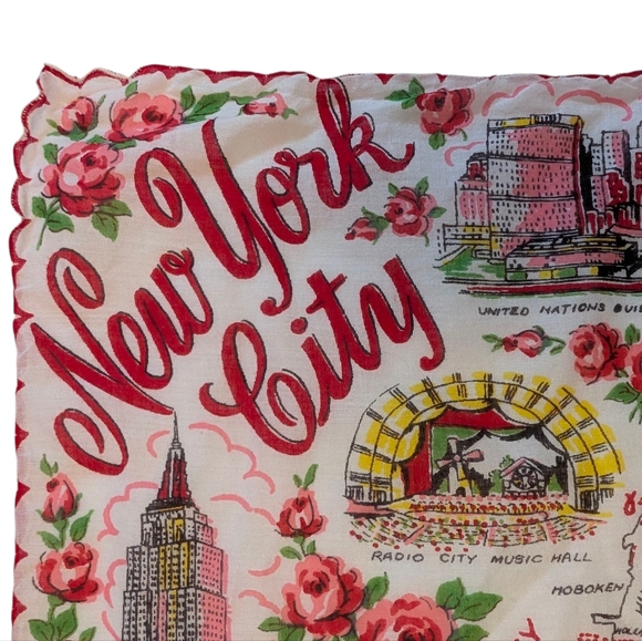 VINTAGE New York City Hankerchief Colorful Cotton Retro Pink Red Black White 12" - Picture 6 of 10